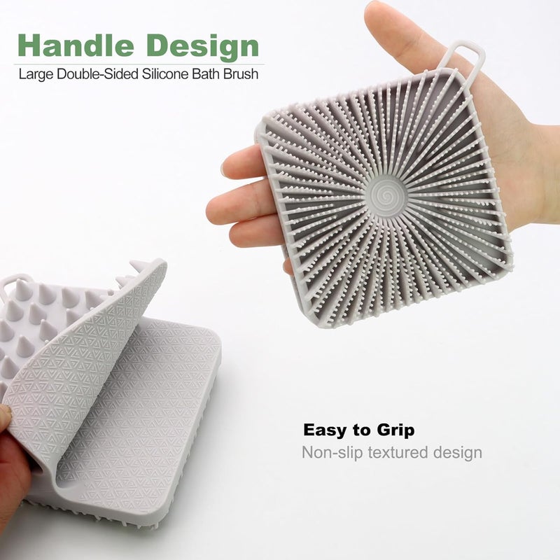 HAYSNA Silicone Body Scrubber, Loofah Double-Sided Body Brush, Shower Scrubber and Scalp Massager Shampoo Brush for Sensitive Kids Women Men All Kinds of Skin (Cool Gray) - Image 4